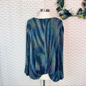 Clara Sun Woo Blue Green Velvet Pleated Scoop Neck Sweater